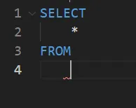The sel snippet expanded to SELECT, *, FROM on separate indented lines