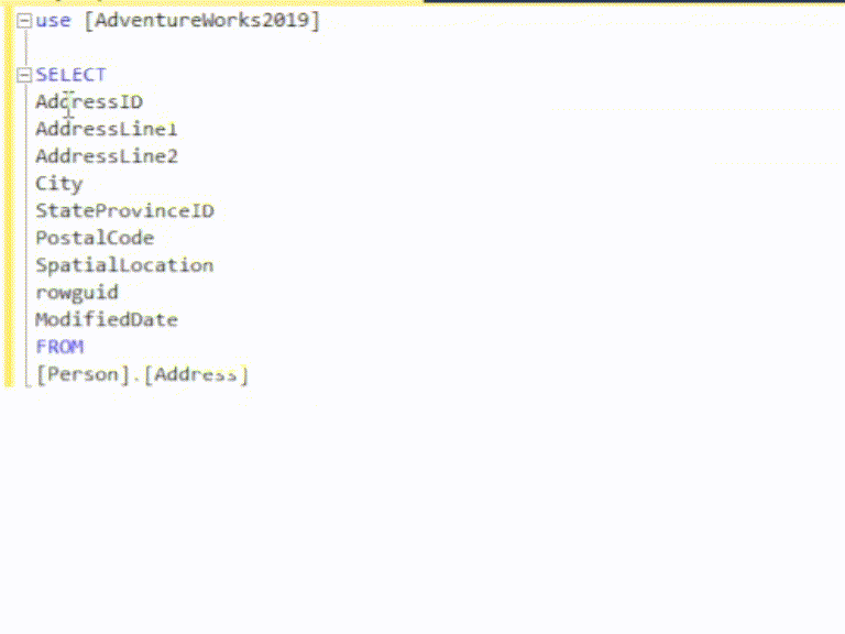 Holding Shift+Alt and pressing the arrow keys in SQL Server Management Studio to put the cursor on several lines and edit them at once